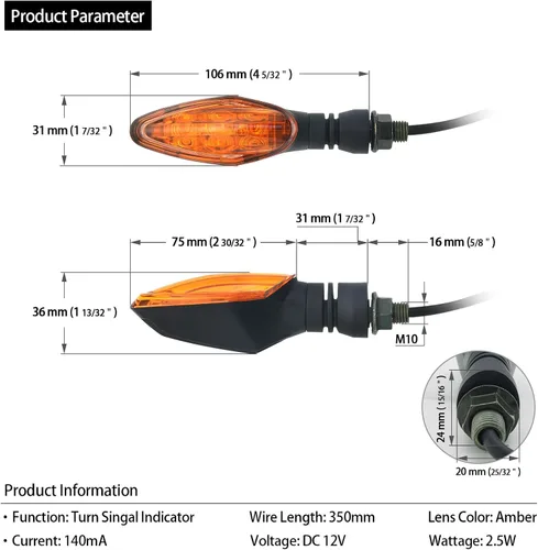 Vista 3 de Luz de señal de giro LED universal para Kawasaki para Honda para Yamaha para Suzuki - Lente ámbar