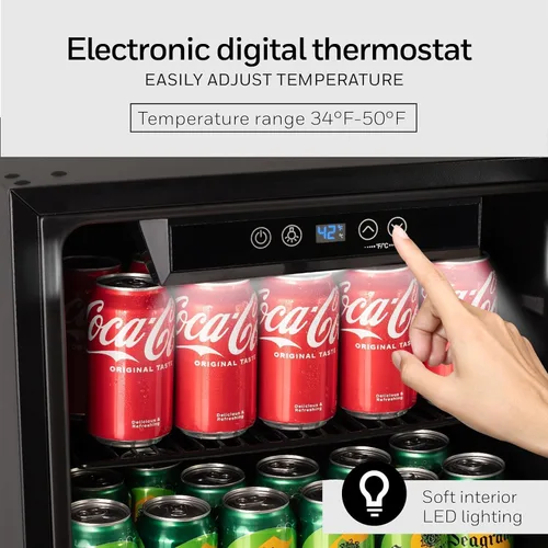 Vista 4 de Honeywell Refrigerador y enfriador de bebidas, mini refrigerador para 48 latas con puerta de vidrio para refrescos, cerveza o vino para oficina