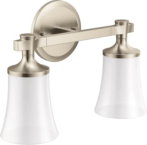 Vista 4 de Moen YB0362NL Flara - Lámpara de tocador de baño de doble montaje con 2 luces con vidrio esmerilado, níquel pulido