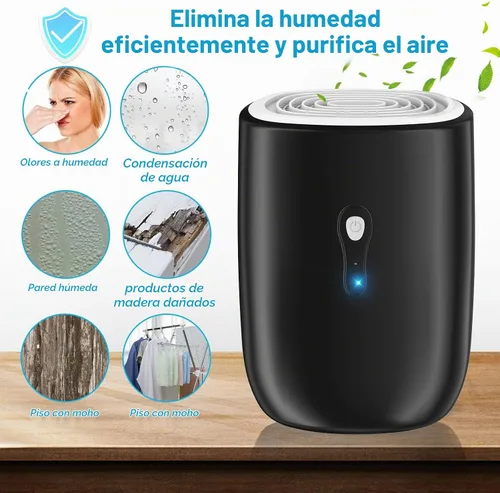 Vista 2 de Deshumidificadores para el hogar 27oz(800ml) Pequeños deshumidificadores con apagado automático y manguera de drenaje, deshumidificador ultra Negro