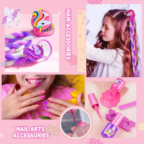 Vista 7 de Beayuck Kit de maquillaje infantil para niñas, kit de maquillaje para niñas, juego de cosméticos lavables reales con estuche de almacenamiento Rosa