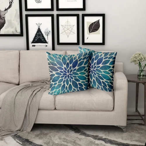 Vista 6 de Juego de 2 fundas de almohada de dalia verde azulado primaveral de 16 x 16 pulgadas, fundas de almohada modernas abstractas para sofá, decoración
