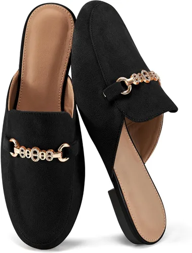 Vista 7 de Zapatos planos con hebilla para mujer: zapatos clásicos de ante sin cordones, con puntera cerrada, sin espalda, mocasines 2025