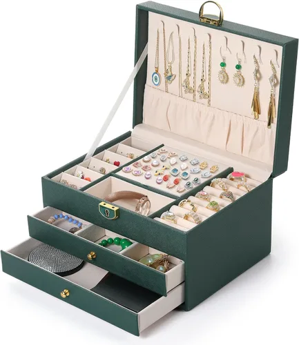 Vista 9 de Joyero de 3 capas, organizador de joyas con cajón organizador de joyas, grandes cajas de joyería y organizador con organizador de aretes