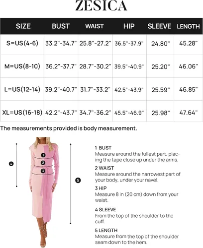 Vista 6 de ZESICA Vestido de punto acanalado para mujer, elegante vestido de manga larga con cuello redondo y lazo en la cintura ajustado ajustado