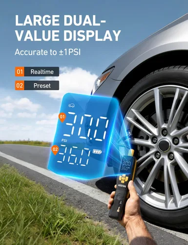 Vista 4 de AstroAI Inflador de neumáticos de 150 PSI, compresor de aire portátil para neumáticos de automóvil, bomba de bicicleta inalámbrica con pantalla LCD