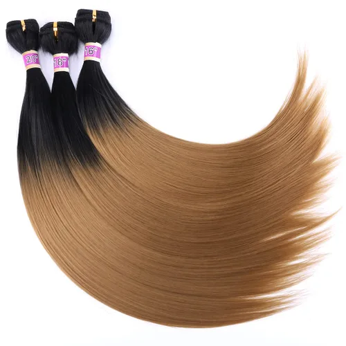 Vista 7 de 4 paquetes de cabello sintético sedoso y liso, 4 paquetes de 16, 18, 18, 20 pulgadas, extensiones de cabello de fibra de doble trama color negro