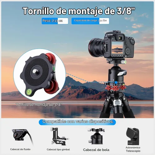 Vista 6 de Soporte nivelador de trípode con +/-5 grados de ajuste de precisión para Seestar s50/cabeza panorámica cabeza de bola cabeza de vídeo y trípode