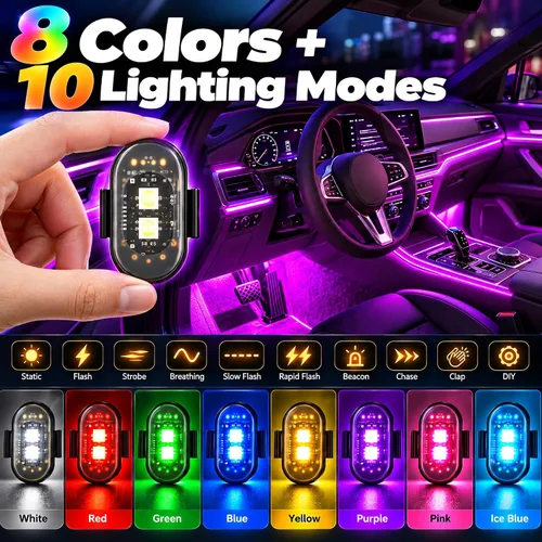 Vista 2 de 6 luces estroboscópicas LED inalámbricas con control remoto, 8 colores recargables, luces LED anticolisión, luces de advertencia de emergencia