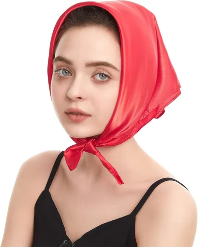 Vista 2 de Zando Bufanda de seda cuadrada de gasa de color sólido, bufandas retro para mujer, bufandas para el cuello, bufanda, monedero, bufanda