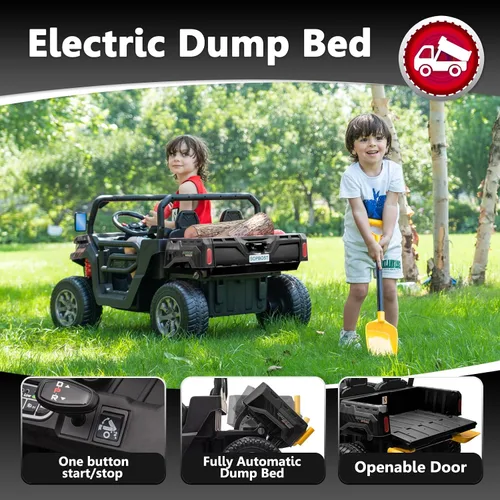 Vista 4 de Sopbost Juguetes de Montar de 2 Asientos 24V para Niños Grandes con Cama de Volteo Eléctrica Autos Eléctricos 4WD con Batería para Niños con Control