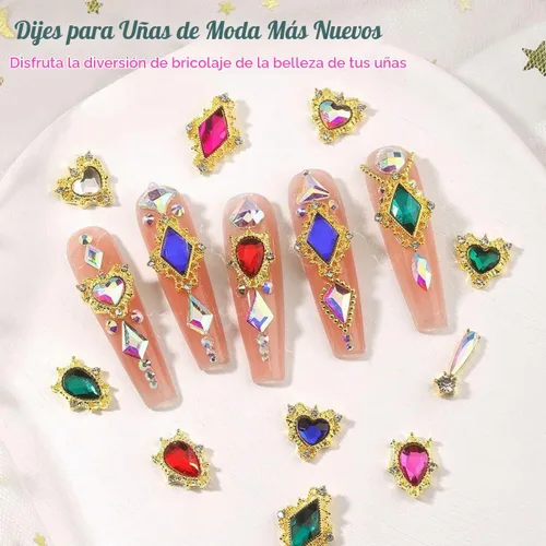 Vista 6 de 24 piezas de piedras brillantes negras para uñas, dijes de uñas de lujo, dijes de corazón negro de jet para uñas, gemas grandes de 3D para uñas