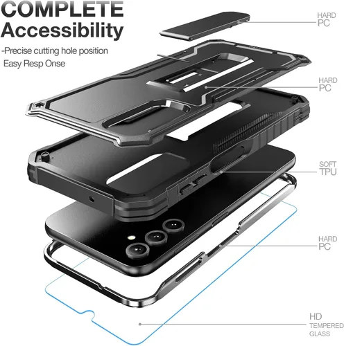 Vista 4 de FITO Funda para Samsung Galaxy A14 5G, doble capa a prueba de golpes resistente para teléfono Samsung A14 con protector de pantalla de vidrio
