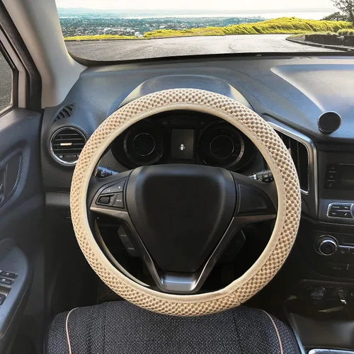 Vista 2 de X AUTOHAUX Universal 15" antideslizante volante cubierta elástica tela de malla elástica accesorio para coche beige