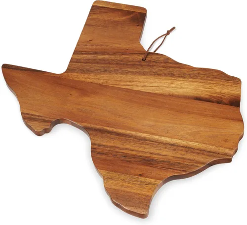 Vista 6 de Twine Texas-Shaped Acacia Wood Cheese Board - Durable Cheese, Charcuterie and Serving Platter with Hanging Loop, Perfect for Entertaining and