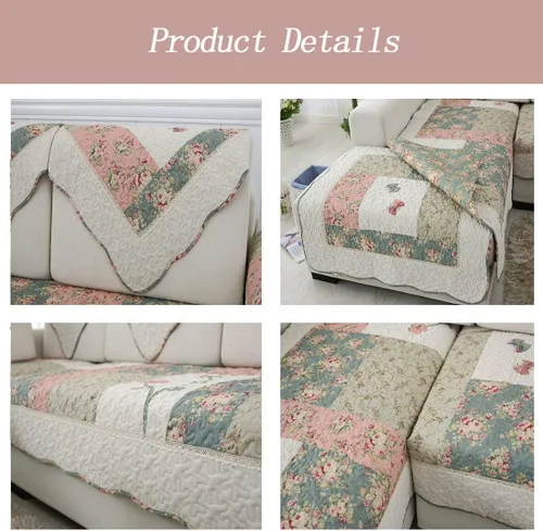 Vista 5 de vctops Funda de sofá de algodón, fundas gruesas acolchadas para sofá modular, funda de sofá bohemio con parches florales para perros, gatos