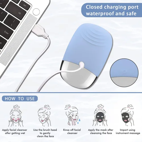 Vista 7 de Cepillo de limpieza facial, limpiador facial eléctrico 3 en 1, masajeador vibratorio, IPX7 impermeable, cepillo de poros recargable por USB