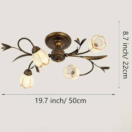 Vista 4 de Luces de techo con 4 luces en forma de rama, de 19.7 pulgadas, estilo retro creativo, lámpara de techo de vid de flores, lámpara de techo