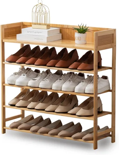 Vista 10 de latifolia Zapatero de bambú, organizador de 4 niveles para entrada, sala de estar (marrón, 31.40 pulgadas de largo)