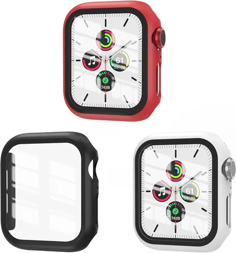 Vista 10 de Juego de 3 fundas compatibles con Apple Watch SE 3 Series 6/5/4 de 40 mm con protector de pantalla de vidrio templado, cubierta protectora