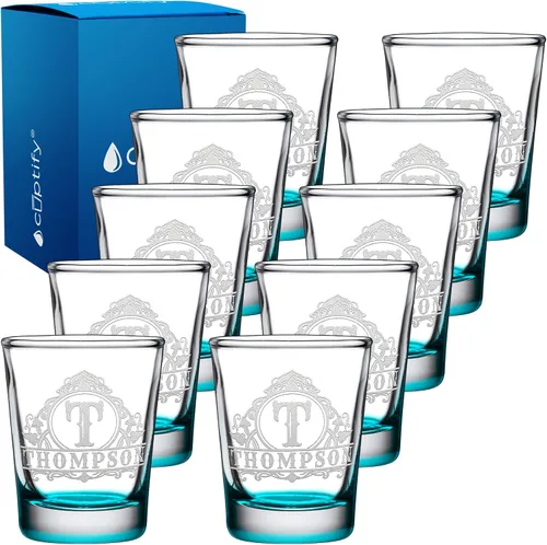 Vista 16 de Vaso de chupito personalizado con nombre de círculo elaborado de 2 onzas, parte inferior negra grabada con texto personalizado para regalos, bodas