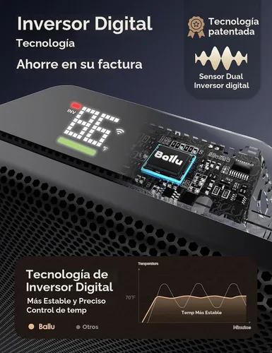 Vista 4 de Calentador de convección inteligente Ballu para habitación grande con control Wifi
