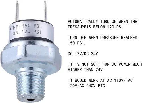 Vista 5 de Interruptor de Presión 120-150 PSI Interruptor de Presión del Compresor de Aire Interruptor de Presión de Aire 1/4"-18 NPT Interruptor de Presión