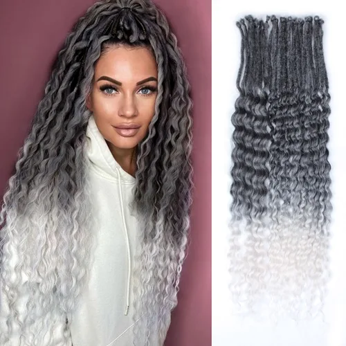 Vista 39 de Extensiones de rastas trenzadas bohemias de 24 pulgadas, 10 hebras de rastas sintéticas rizadas color marrón degradado con trenza de caja, rastas