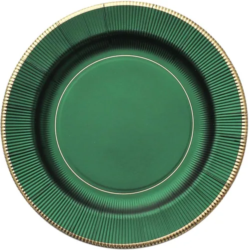 Vista 7 de Efavormart 25 Pack 13" Platos de servir desechables metálicos de color esmeralda de cazador con rayos de sol verde, platos de carga de papel Verde
