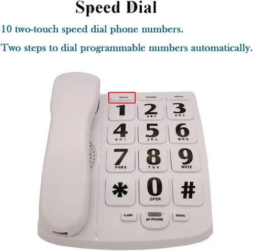 Vista 3 de J-P02 - Teléfono amplificado con botón grande para personas con discapacidad auditiva, teléfono fijo para personas mayores, teléfono para personas