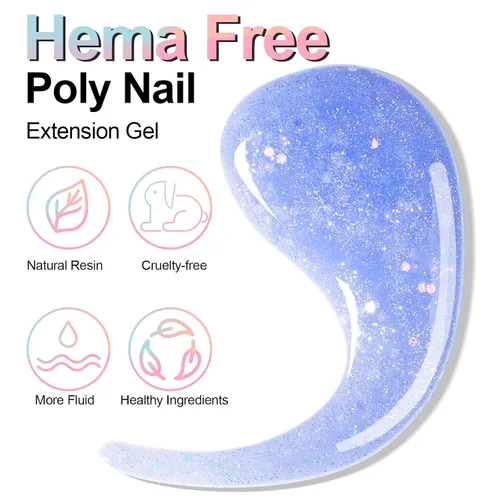 Vista 2 de NXJ INFILILA Gel de uñas de polietileno con purpurina, colores azul bebé, extensión de gel de poliéster para mejorar las uñas, engrosamiento