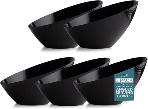 Vista 14 de Posh Setting Cuencos desechables de plástico negro, cuencos en ángulo, cuenco para dulces en ángulo, aperitivos de plástico y cuencos para papas