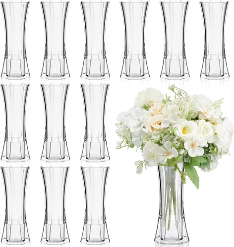 Vista 8 de Mumufy 24 piezas de jarrones de flores de plástico en masa, pequeños jarrones transparentes para centros de mesa, decoraciones de boda, banquetes