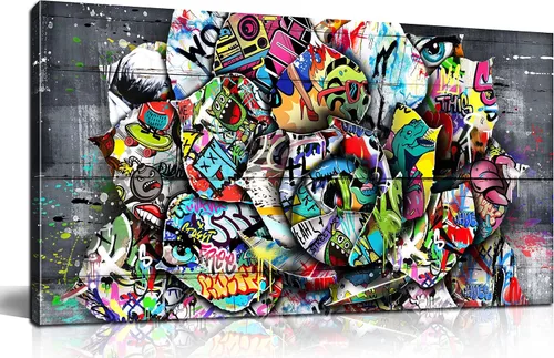 Vista 20 de SIXTTART Banksy - Lienzo de pared para dormitorio, arte de pared con graffiti callejero, pintura abstracta, arte pop, decoración moderna de pared