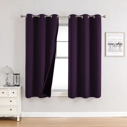 Vista 51 de ChrisDowa Cortinas 100% opacas de 63 pulgadas de largo para dormitorio con forro negro, 2 capas gruesas totalmente opacas con aislamiento térmico