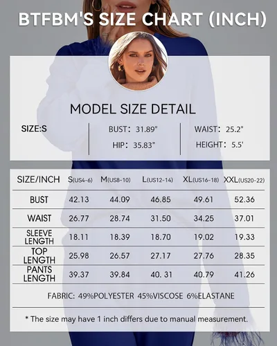 Vista 6 de BTFBM Women Two Piece Outfits 2023 Feather Trim Loose Long Sleeve Pullover Leg Pants Casual Sweatsuit Tracksuits Sets