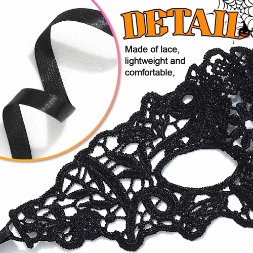 Vista 4 de Nicute Máscara de encaje para mascarada, máscaras negras de Halloween, máscara veneciana de fiesta para mujer Negro