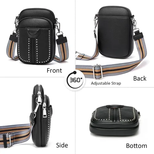 Vista 6 de Eslcorri Bolso cruzado para teléfono celular, pequeña bolsa multifuncional para teléfono celular, cartera de cuero para mujer