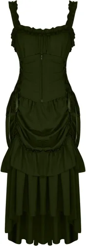 Vista 3 de Vestidos góticos para mujer, con volantes, tirantes delgados, vestido punk con corsé, vestido largo de graduación, vestido de cóctel escalonado