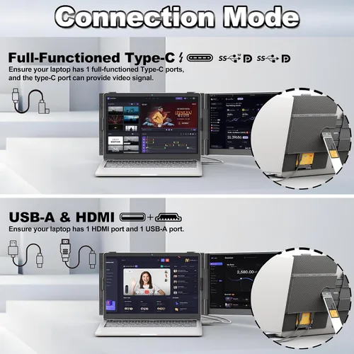 Vista 5 de domyfan Extensor de pantalla para portátil de 14 pulgadas, extensor de monitor dual portátil ultrafino con pantalla IPS FHD 1080P, Plug & Play a
