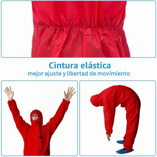 Vista 4 de Vicogard Monos Protectores Desechables Coveralls, Cremallera Frontal Cintura Elástica y Puños en Tobillos, Traje de Aislamiento SMS con Capucha