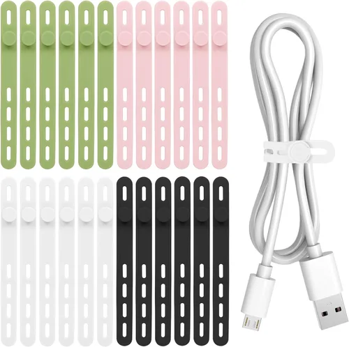 Vista 11 de Donruby 30 bridas de silicona para cables, reutilizables y lavables, con hebillas de bloqueo ajustables, correas de gestión de cables de alta