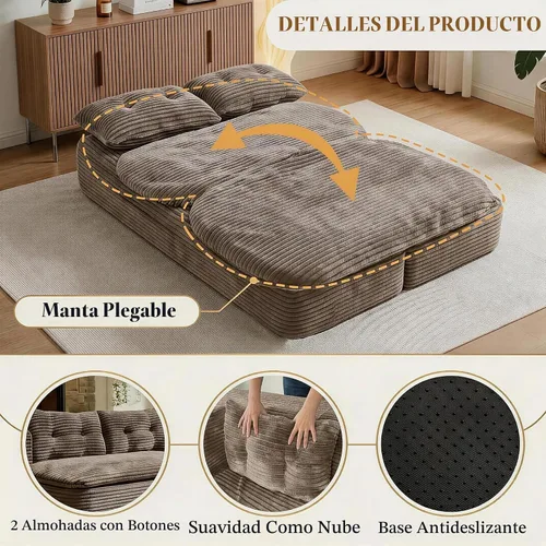 Vista 7 de Sofá cama tipo futón de 78.7 pulgadas, sofá convertible de Marrón