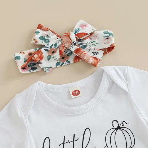 Vista 2 de Lamuusaa Traje de Halloween para bebé recién nacida, disfraz de calabaza de manga corta, enterizo con pantalones acampanados, diadema y disfraces