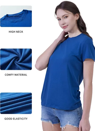 Vista 5 de ROTOXA Womens Summer Puff Short Sleeve V Neck T-Shirt Casual Solid Cute Blouse Tops