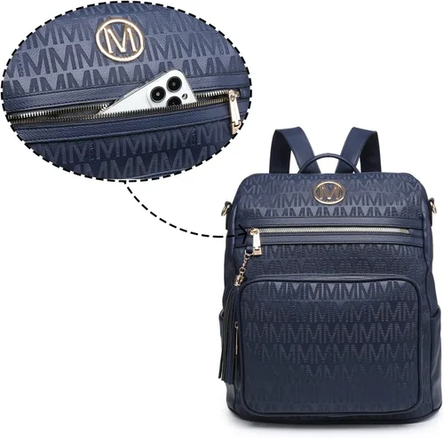 Vista 39 de MKP COLLECTION Mochila de moda para mujer, bolsa convertible grande para mujer, mochila de viaje, bolsa de hombro, juego de 2 piezas con borla, Beige