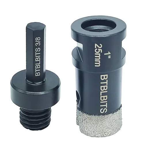 Vista 10 de Broca de núcleo de diamante seco de 1-1/2 pulgadas para azulejos de 1.496 in, adaptador de vástago hexagonal de 3/8 pulgadas, rosca 5/8-11