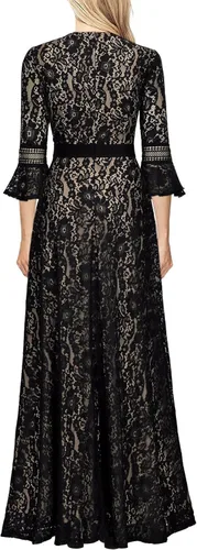 Vista 2 de MISSMAY - Vestido largo formal con mangas de campana hecho totalmente en encaje estilo vintage para mujer