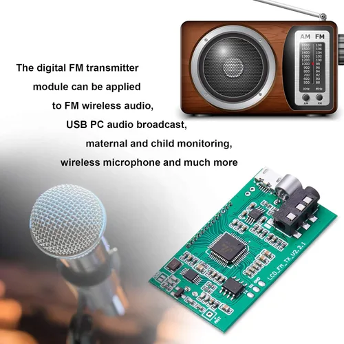 Vista 6 de Módulo transmisor FM digital de 2 piezas transmisor FM estéreo DSP PLL 76.0-108.0MHz modulación de frecuencia estéreo con pantalla LCD
