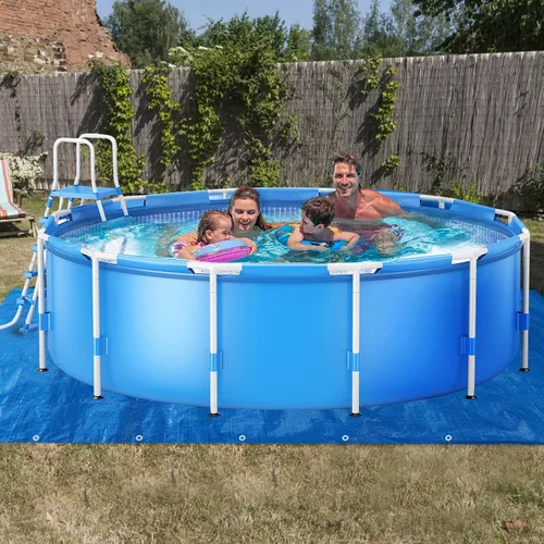 Vista 6 de Aulock Almohadillas de piscina de 16.4 x 16.4 pies para piscina sobre el suelo, lona rectangular impermeable de polietileno para piscinas de 8 a 15